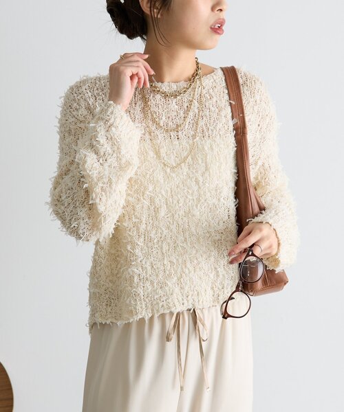 Jena espace merveilleux（ジェナ　エスパスメルヴェイユ）の「リボンチュールミックスニット（ニット/セーター・レディース・グレー/ベージュ・FREE）」の22枚目の写真