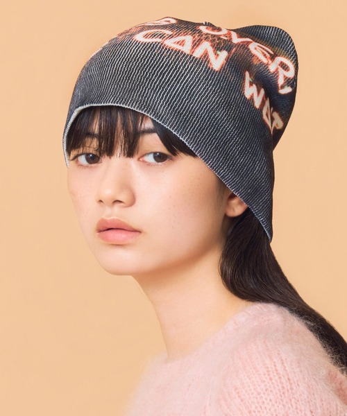 Casselini（キャセリーニ）の「Casselini(キャセリーニ)フォトプリントビーニー（ニットキャップ/ビーニー・レディース・グリーン/ピンク/ブラック・FREE）」の2枚目の写真