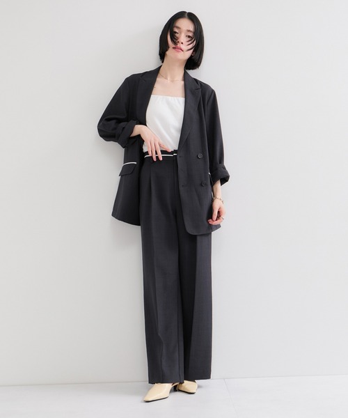 le cercle ADAM ET ROPE'（ルセルクルアダムエロペ）の「リネンライクストレートパンツ/S.Mサイズ展開/セットアップ対応（スラックス・レディース・グレー/チャコールグレー・M/S）」の3枚目の写真