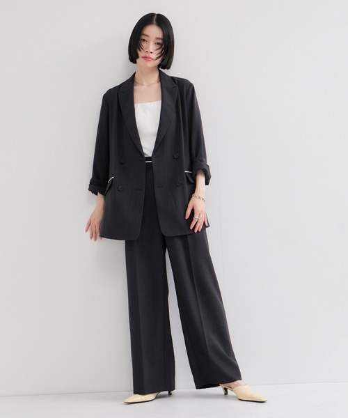 le cercle ADAM ET ROPE'（ルセルクルアダムエロペ）の「リネンライクストレートパンツ/S.Mサイズ展開/セットアップ対応（スラックス・レディース・グレー/チャコールグレー・M/S）」の4枚目の写真