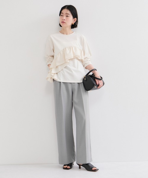 le cercle ADAM ET ROPE'（ルセルクルアダムエロペ）の「リネンライクストレートパンツ/S.Mサイズ展開/セットアップ対応（スラックス・レディース・グレー/チャコールグレー・M/S）」の7枚目の写真