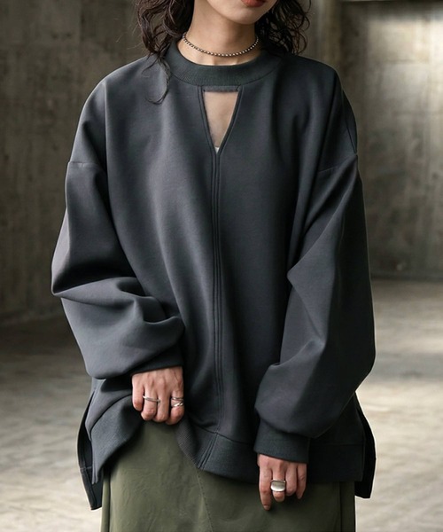 antiqua(アンティカ)の「キーネック風 プルオーバー(スウェット・レディース・ダークグレー/ブラック・ONESIZE)」の12枚目の写真