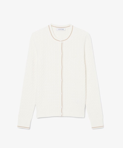 LACOSTE(ラコステ)の「配色ライン入りケーブルニットカーディガン(カーディガン/ボレロ・レディース・ネイビー/オフホワイト・36/40/38/34)」の2枚目の写真