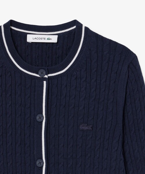 LACOSTE(ラコステ)の「配色ライン入りケーブルニットカーディガン(カーディガン/ボレロ・レディース・ネイビー/オフホワイト・36/40/38/34)」の7枚目の写真