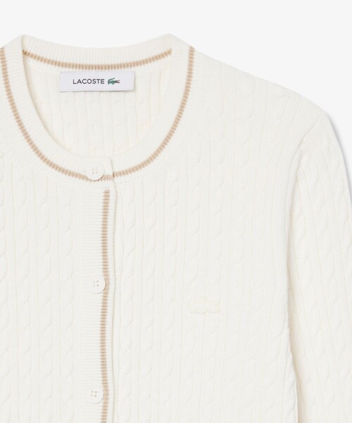 LACOSTE(ラコステ)の「配色ライン入りケーブルニットカーディガン(カーディガン/ボレロ・レディース・ネイビー/オフホワイト・36/40/38/34)」の4枚目の写真