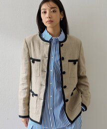 Whim Gazette | リネンパイピングジャケット(ノーカラージャケット)