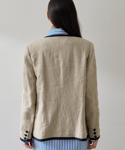 Whim Gazette（ウィムガゼット）の「リネンパイピングジャケット（ノーカラージャケット・レディース・ベージュ・FREE）」の7枚目の写真