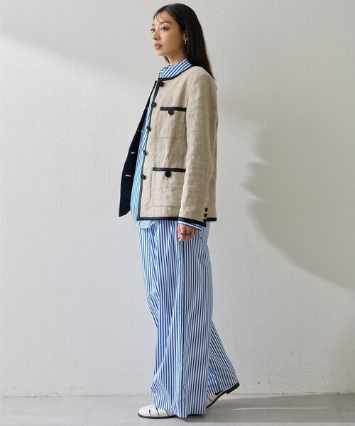 Whim Gazette（ウィムガゼット）の「リネンパイピングジャケット（ノーカラージャケット・レディース・ベージュ・FREE）」の5枚目の写真