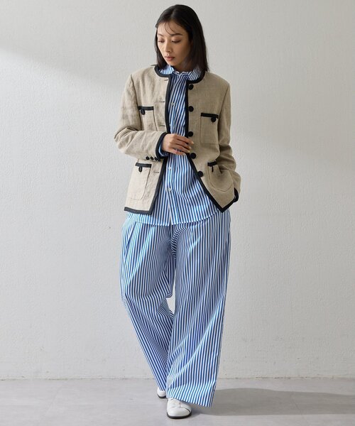 Whim Gazette（ウィムガゼット）の「リネンパイピングジャケット（ノーカラージャケット・レディース・ベージュ・FREE）」の10枚目の写真