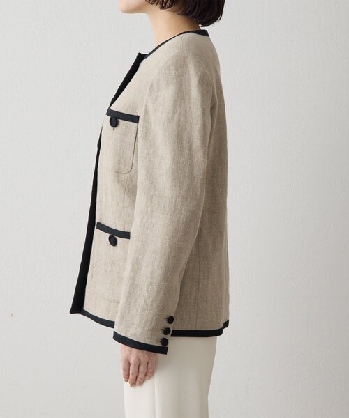 Whim Gazette（ウィムガゼット）の「リネンパイピングジャケット（ノーカラージャケット・レディース・ベージュ・FREE）」の13枚目の写真