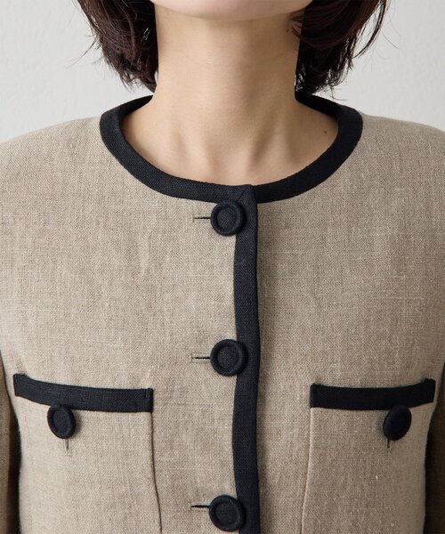 Whim Gazette（ウィムガゼット）の「リネンパイピングジャケット（ノーカラージャケット・レディース・ベージュ・FREE）」の15枚目の写真