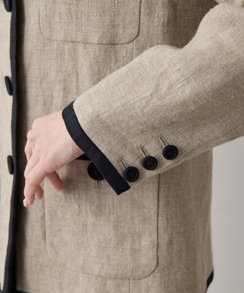 Whim Gazette（ウィムガゼット）の「リネンパイピングジャケット（ノーカラージャケット・レディース・ベージュ・FREE）」の16枚目の写真