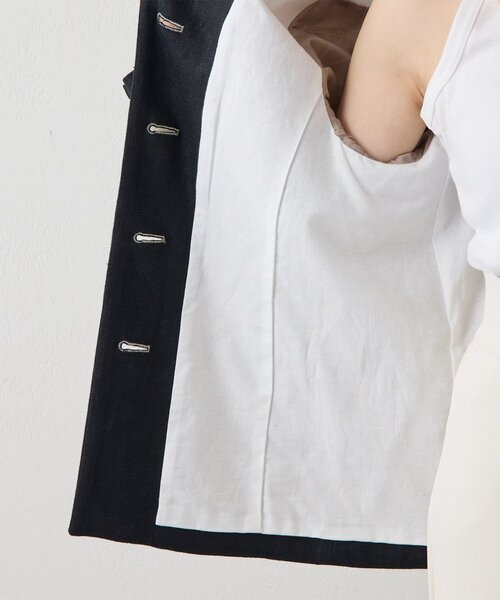 Whim Gazette（ウィムガゼット）の「リネンパイピングジャケット（ノーカラージャケット・レディース・ベージュ・FREE）」の20枚目の写真