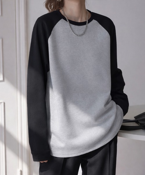 SallyLunn(サリーラン)の「配色ラグランスウェット(スウェット・レディース・グレー/ホワイト・LARGE/MEDIUM)」の3枚目の写真