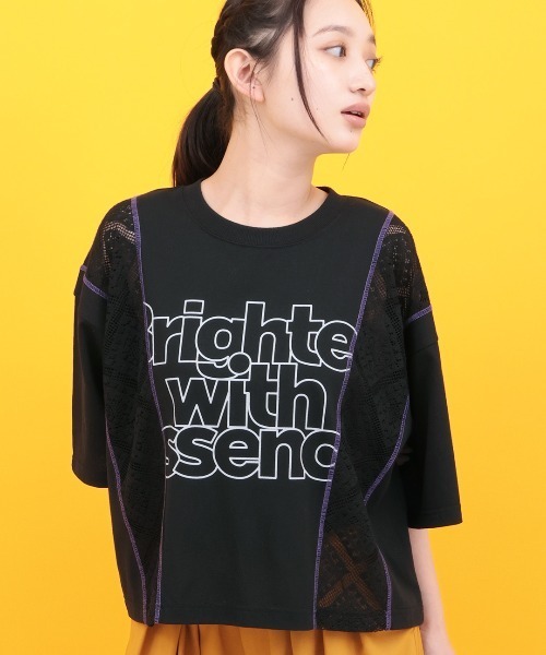 チチカカ(チチカカ)の「Orale! レースコンビプリントTシャツ(Tシャツ/カットソー・レディース・ブラック/ホワイト・FREE)」の2枚目の写真