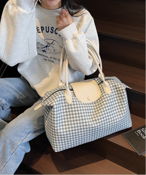 FREE STYLISTS（フリー スタイリスト）の「【トラベル・大容量・Y2K】千鳥柄 ボストンバッグ 旅行バッグ 2WAY トートバッグ A4収納 撥水（ショルダーバッグ・レディース・ハウンドトゥース/ブラック/ブルー・FREE）」の12枚目の写真