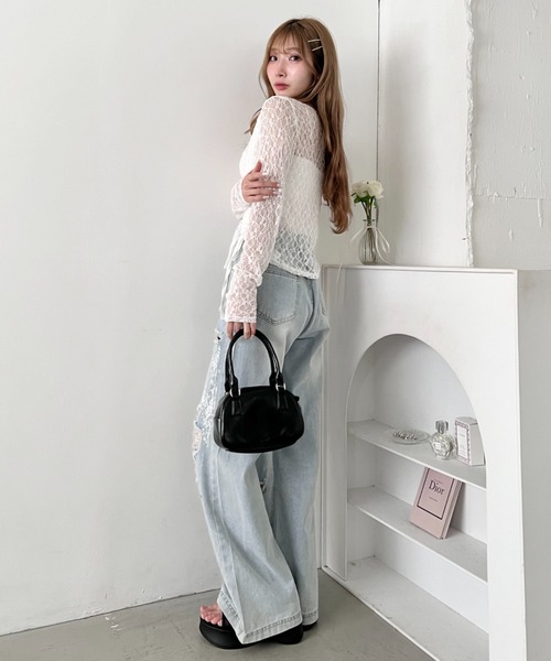 Loueme(ルエム)の「ドロストリボンレースカーディガン(Tシャツ/カットソー・レディース・ホワイト/グレー/ブラック・FREE)」の9枚目の写真