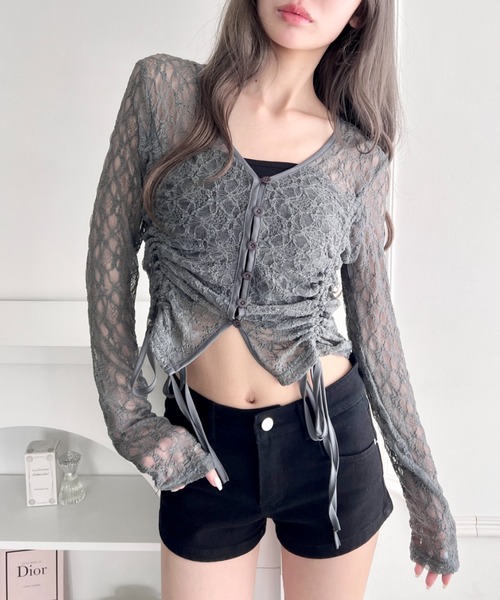 Loueme(ルエム)の「ドロストリボンレースカーディガン(Tシャツ/カットソー・レディース・ホワイト/グレー/ブラック・FREE)」の16枚目の写真