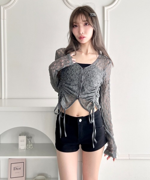 Loueme(ルエム)の「ドロストリボンレースカーディガン(Tシャツ/カットソー・レディース・ホワイト/グレー/ブラック・FREE)」の18枚目の写真