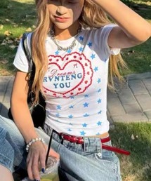 ハートロゴプリント半袖Tシャツ