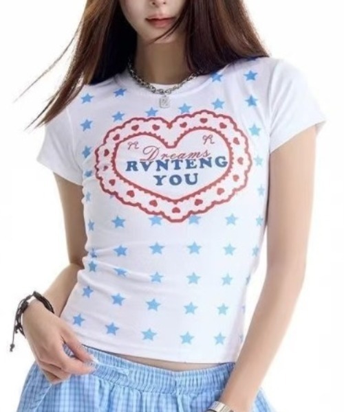 Achic(アシック)の「ハートロゴプリント半袖Tシャツ(Tシャツ/カットソー・レディース・ホワイト/イエロー・M)」の7枚目の写真