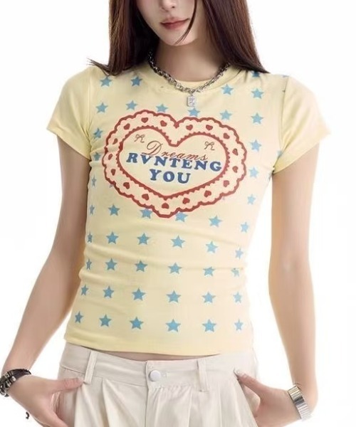 Achic(アシック)の「ハートロゴプリント半袖Tシャツ(Tシャツ/カットソー・レディース・ホワイト/イエロー・M)」の19枚目の写真