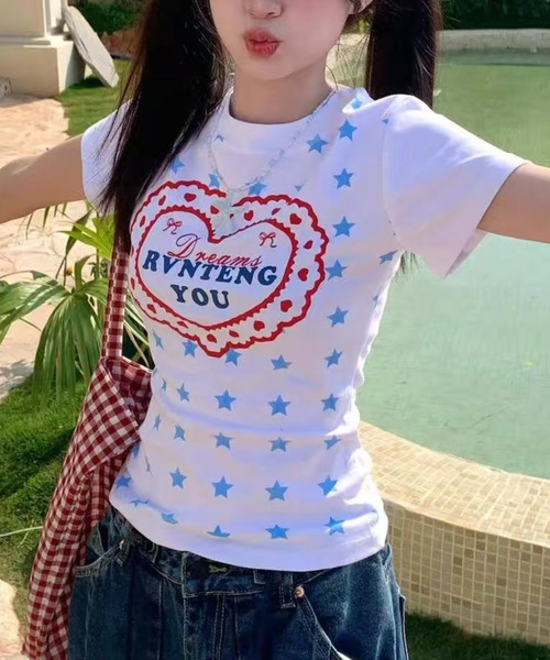 Achic(アシック)の「ハートロゴプリント半袖Tシャツ(Tシャツ/カットソー・レディース・ホワイト/イエロー・M)」の13枚目の写真