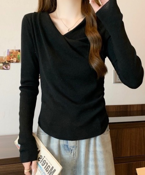 Alvia(アルビア)の「アシメネックドレープニットトップス/大人フェミニン(ニット/セーター・レディース・ブラック/アイボリー・M)」の8枚目の写真