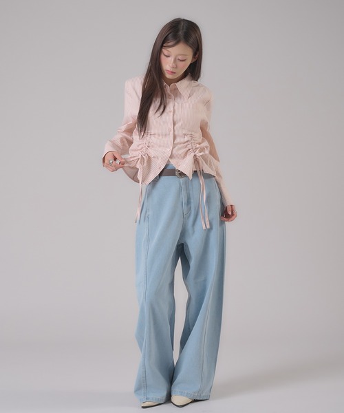 apres jour mignon（アプレジュールミニョン）の「ドロストリボンシャツ（シャツ/ブラウス・レディース・ブルー系その他/ブルー/オフホワイト/グレー/ピンク系その他・X-LARGE/フリー）」の8枚目の写真