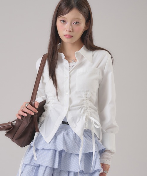 apres jour mignon（アプレジュールミニョン）の「ドロストリボンシャツ（シャツ/ブラウス・レディース・ブルー系その他/ブルー/オフホワイト/グレー/ピンク系その他・X-LARGE/フリー）」の9枚目の写真