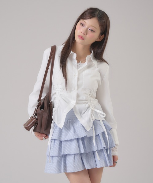 apres jour mignon（アプレジュールミニョン）の「ドロストリボンシャツ（シャツ/ブラウス・レディース・ブルー系その他/ブルー/オフホワイト/グレー/ピンク系その他・X-LARGE/フリー）」の10枚目の写真