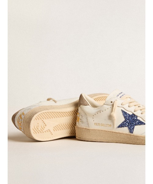 GOLDEN GOOSE(ゴールデングース)の「レディース Ball Star ナッパレザー ホワイトスター&グリッターヒールタブ(スニーカー・レディース・ホワイト×ブルー・35/37/40/39)」の3枚目の写真