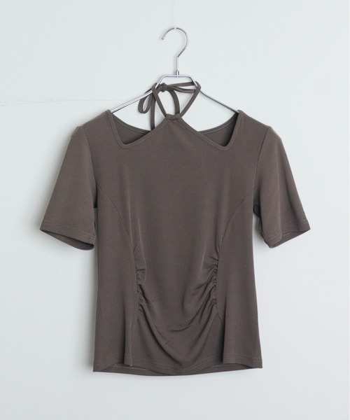 SOYEN(ソイエン)の「ネックストラップウエストギャザートップス(Tシャツ/カットソー・レディース・ブラウン/クリーム・F)」の22枚目の写真