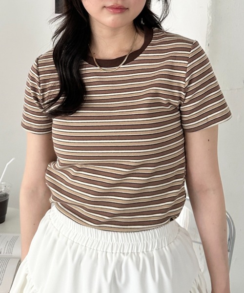 CLEA(クレア)の「マルチボーダーシンプルTシャツ(Tシャツ/カットソー・レディース・グレー/ブラウン/ピンク/ブルー/レッド・FREE)」の11枚目の写真
