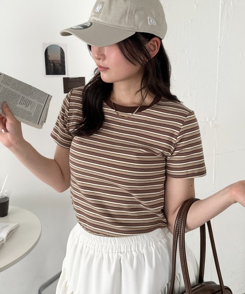 CLEA(クレア)の「マルチボーダーシンプルTシャツ(Tシャツ/カットソー・レディース・グレー/ブラウン/ピンク/ブルー/レッド・FREE)」の14枚目の写真