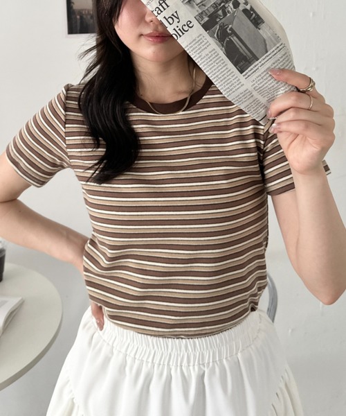 CLEA(クレア)の「マルチボーダーシンプルTシャツ(Tシャツ/カットソー・レディース・グレー/ブラウン/ピンク/ブルー/レッド・FREE)」の12枚目の写真