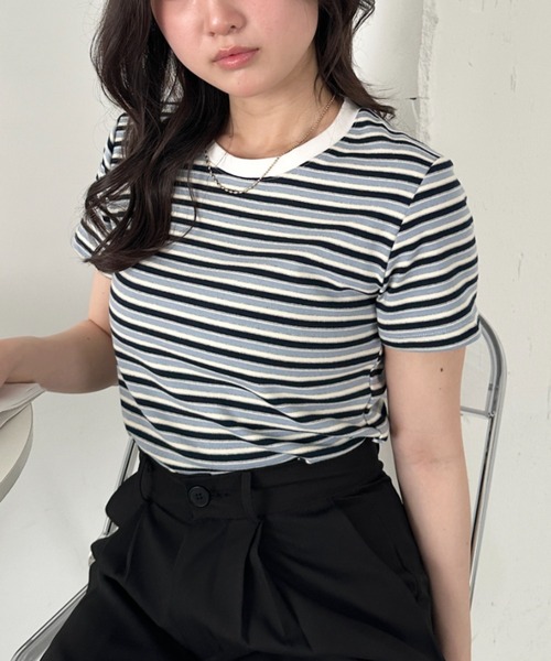 CLEA(クレア)の「マルチボーダーシンプルTシャツ(Tシャツ/カットソー・レディース・グレー/ブラウン/ピンク/ブルー/レッド・FREE)」の15枚目の写真
