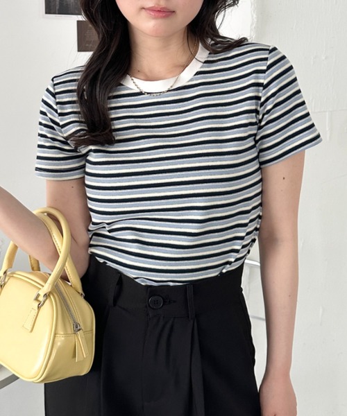 CLEA(クレア)の「マルチボーダーシンプルTシャツ(Tシャツ/カットソー・レディース・グレー/ブラウン/ピンク/ブルー/レッド・FREE)」の16枚目の写真