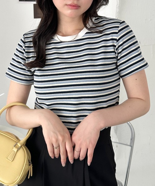 CLEA(クレア)の「マルチボーダーシンプルTシャツ(Tシャツ/カットソー・レディース・グレー/ブラウン/ピンク/ブルー/レッド・FREE)」の17枚目の写真