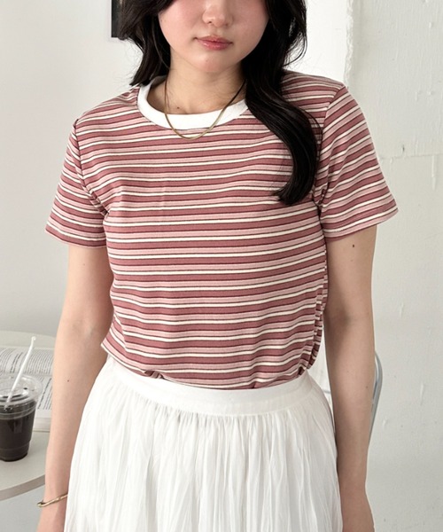 CLEA(クレア)の「マルチボーダーシンプルTシャツ(Tシャツ/カットソー・レディース・グレー/ブラウン/ピンク/ブルー/レッド・FREE)」の20枚目の写真
