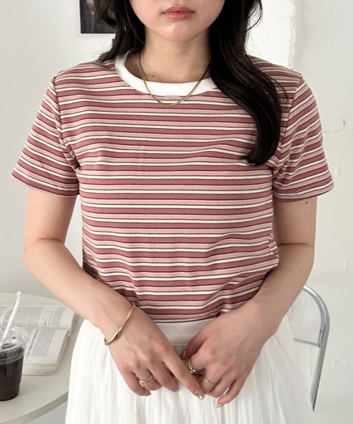 CLEA(クレア)の「マルチボーダーシンプルTシャツ(Tシャツ/カットソー・レディース・グレー/ブラウン/ピンク/ブルー/レッド・FREE)」の21枚目の写真