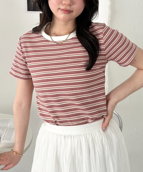 CLEA(クレア)の「マルチボーダーシンプルTシャツ(Tシャツ/カットソー・レディース・グレー/ブラウン/ピンク/ブルー/レッド・FREE)」の22枚目の写真