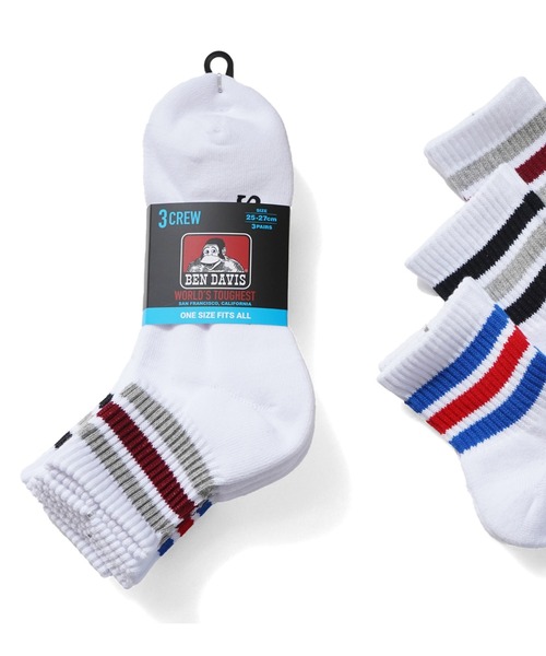 BEN DAVIS(ベンデイビス)の「3P LINE SHORT SOCKS 3枚セット ラインショート靴下(ソックス/靴下・メンズ・ホワイト・FREE)」の3枚目の写真