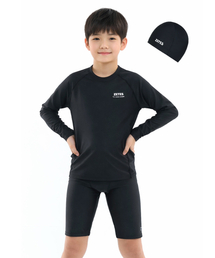 ZETES（ゼテス）の「男の子 スプラッシュ ブラック 生存水泳 室内水着 長袖ラッシュガード セット B1O692（水着）」