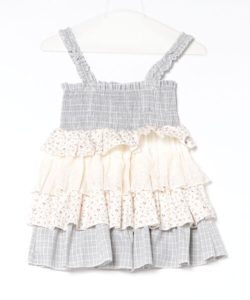 AsRiRe(アスリレイ)の「新色追加/26ss チェック×小花柄ティアードリボンキャミソール(ワンピース・レディース・グレー/ブラウン・M)」の4枚目の写真