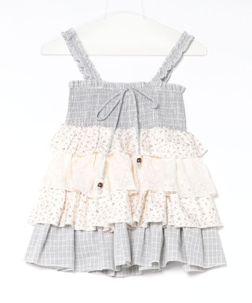 AsRiRe(アスリレイ)の「新色追加/26ss チェック×小花柄ティアードリボンキャミソール(ワンピース・レディース・グレー/ブラウン・M)」の3枚目の写真