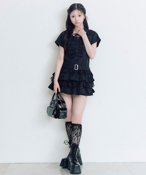 OLIVE des OLIVE(オリーブデオリーブ)の「ティアードシャツワンピ(ワンピース・レディース・ブラウン/オフホワイト/ブラック・FREE)」の13枚目の写真