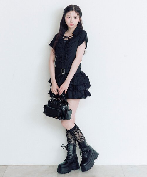 OLIVE des OLIVE(オリーブデオリーブ)の「ティアードシャツワンピ(ワンピース・レディース・ブラウン/オフホワイト/ブラック・FREE)」の14枚目の写真