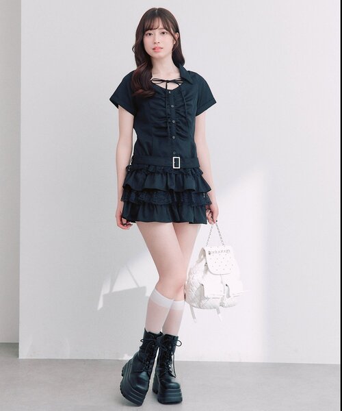 OLIVE des OLIVE(オリーブデオリーブ)の「ティアードシャツワンピ(ワンピース・レディース・ブラウン/オフホワイト/ブラック・FREE)」の16枚目の写真