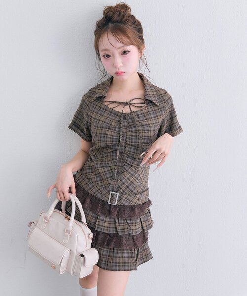 OLIVE des OLIVE(オリーブデオリーブ)の「ティアードシャツワンピ(ワンピース・レディース・ブラウン/オフホワイト/ブラック・FREE)」の20枚目の写真